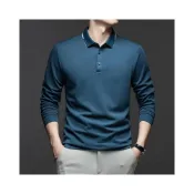 (店+)polo衫男透氣排汗速乾長袖羊毛桑蠶絲新款長袖T恤 防皺彈性翻領涼感衣t恤休閒運動高爾夫球衫中年上衣男運動T恤衫