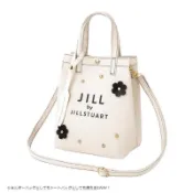 🌻向日葵日韓🌻 JILL STUART 米白厚實帆布袋立體黑花手提扣式單肩側背斜挎包手機隨身小物收納2way包附吊飾