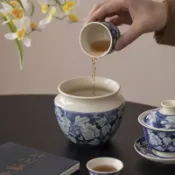 全球選品1館 生活百貨 釉下彩復古青花建水茶渣缸陶瓷功夫茶具廢水缸筆洗茶洗茶道零配