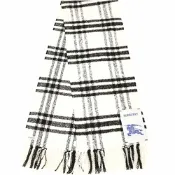 BURBERRY 巴寶莉 戰馬布標100%純羊毛流蘇圍巾(168x30CM/黑白)