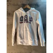 💫全新商品 GAP 刺綉 美國國旗 Logo白色 連帽 外套 女 上衣 長袖 吊牌已拆 M號