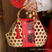免運 古風禮盒 收纳盒食盒 長輩領導送禮 中式果籃盒子 2026新年禮盒包裝盒餅乾年貨春節禮盒空盒中式竹編鏤空手提禮品籃