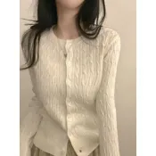 Codibook｜韓國 LOVENSOME 設計款麻花編織圓領開襟長版針織外套［預購］針織外套 女裝