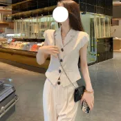 兩件套 韓版氣質通勤顯瘦夏裝職業小香風套裝女2026顯瘦減齡韓系運動休閒條紋闊腿褲兩件套氣質套裝通勤穿搭約會洋裝渡假風