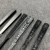 優選💜 龍泉加厚龍珠金剛扇全金屬扇骨絹布折扇國風收藏送禮折疊工藝扇子