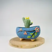 花盆王 知雨若泥 居家小型植栽 多肉植物盆栽•可愛造型陶盆組盆•仙人掌DIY•辦公室小物佈置•台灣現貨•藍色梅花橢圓盆器