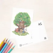 五入組。宛如繪本般的明信片 「孩子們與動物們的大樹屋」 PC-45