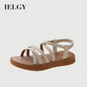 IELGY 羅馬涼鞋女式平底鬆緊帶軟底交叉帶