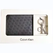 【CALVIN KLEIN】CK經典滿版LOGO/簡約質感防刮皮革短夾/鑰匙圈禮盒