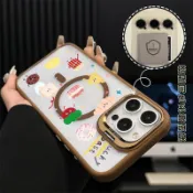 可愛吐司麵包磁吸防摔殼 金屬鏡頭支架 磁吸手機殼 iPhone 17 16 15 14 13 12 11 Max 防摔殼
