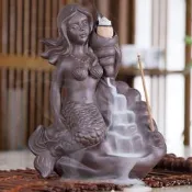 【 出貨】新款倒流香爐紫砂美人魚香插室內擺件香爐檀香沉香囘流煙薰香