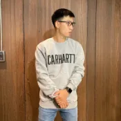 美國百分百【全新真品】Carhartt 大學T 長袖T恤 長T 大logo 上衣 男 寬鬆 灰色 BH26