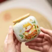 雅集嚴選 陶瓷茶具 草木灰財犬茶葉罐  陶瓷家用密封罐  裝散茶桂花小茶倉綠茶空罐子 茶具