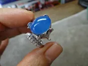 天然高冰清透 土耳其國寶石 酒精藍玉髓 鴿子蛋 狐狸造型戒指 ~~ 土耳其藍寶石 蛋面乾淨飽滿 招桃花 狐狸戒指 ~TD