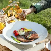 HONDONI 新款韓式麥飯石烤盤 不沾烤肉盤 燒烤盤 煎烤盤 卡式爐電磁爐烤盤(贈防燙木柄)_BBQ-W全配
