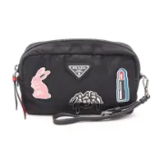 【DOKODEMO】【二手】Prada PRADA TESSUTOT SMALTO 1NE021 黑色尼龍 Saffiano 皮革金屬貼花手拿包 女士二手 A