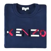 【KENZO】KENZO彩色刺繡LOGO字母設計純棉長袖大學T恤(女裝/深藍)