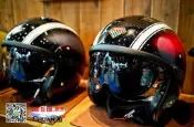 傳璽騎士部品【SHOEI J-O HAWKER】紅白線條彩繪｜復古帽｜內藏鏡片｜JO｜凱旋、哈雷、偉士牌、SB300
