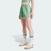(店+)【adidas 愛迪達】ADIDAS 短褲 MONO 3S SHORTS 綠色 滿版 三葉草 緞面短褲 女 IX0931