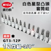 WIGA 威力鋼 GT3-12P 3/8“ 12件組白色星型凸頭套筒組 [3分星型凸頭套筒]