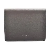 【CELINE】經典品牌字母烙印牛皮雙色暗釦掀蓋卡夾(大象灰/黃色10B573-BRO)