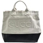 【GUCCI 古馳】GUCCI 經典Lido系列品牌LOGO雙色帆布手提/肩背托特包(白/黑色782741-FAC4V-8472)