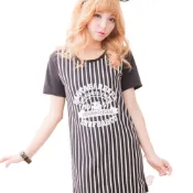 (店+)【lingling】小尺碼-英字直紋棒球式短袖長版T 女裝女上衣(PA1421-共3色)