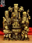 協貿國際日用品生活1館 風水閣福祿壽三星銅擺件五路財神像聚寶盆福祿星壽星佛像家居擺件