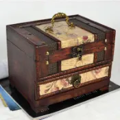 【限時特惠】古風印花帶鎖梳妝盒桌面帶鏡手飾品復古收納中國風百寶盒古代盒子辦公室收納盒 文具收納 桌上收納 收納盒 書桌收