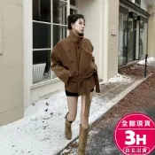 【梨卡】隔日到貨 女裝 大衣 外套 女冬天【有內裡】立領雙排扣 毛呢外套 韓國冬天外套 保暖外套VG148【現貨24H】