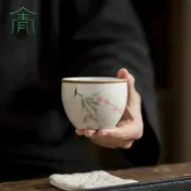 全球選品1館 生活百貨 手繪柿柿如意草木灰茶杯釉下彩中式品茗杯主人杯陶瓷茶具功夫茶具