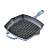 (店+)【Le Creuset】單柄方形鑄鐵烤盤 26cm 藍色迷霧 {電磁爐 IH爐可用}煎盤 烤肉盤 牛排盤 入厝禮