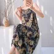 【K.W.】韓國空運輕棉麻迷情綻放高品質免穿搭洋裝(小香風/輕量涼感/洋裝/休閒/日系/通勤/渡假)