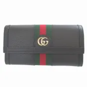 【DOKODEMO】近全新 Gucci 523153 Sherry Ophidia 黑色皮革雙折長皮夾 1295 [二手] GUCCI