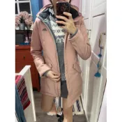 Miolla歐美品牌MTforce藕粉/紅色防風防水軟殼款修身立領帶帽中長版外套