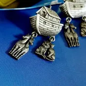 vintage jewelry  JJ  古董 銀色諾亞方舟 針式耳環
