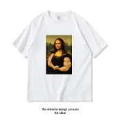 ✨臺灣出貨👕夏季惡搞蒙娜麗莎健身肌肉短袖t恤男寬鬆搞笑體恤大碼衣服潮