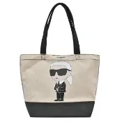 【KARL LAGERFELD 卡爾】CANNES 卡爾老佛爺人像帆布托特包肩背包