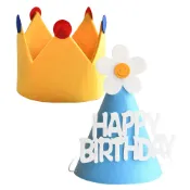 不織布皇冠+小花生日帽／派對帽 生日派對 慶生道具  寶寶週歲 小孩生日帽 生日造型 寵物生日 皇冠【B&B幸福雜貨】