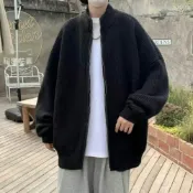 (店+)毛衣外套男情侶防風防寒男生運動大尺碼保暖外套開衫外套休閒外套刷毛毛呢秋冬天男女款外穿厚磅重磅禦寒百搭寬鬆仿羊毛衣針織衫外套