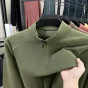 (店+)衛衣男士內搭日常休閒禦寒保暖外套內搭春秋天合身素色圓領親膚西裝內搭衛生衣男厚磅彈力加絨半高領疊穿大尺碼男士長袖t恤秋季德絨半拉鏈立領衛衣純色休閑打底衫上衣