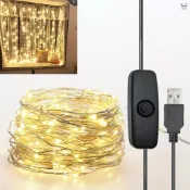 USB燈串LED銅線燈串獨立開關 12米120燈童話燈 節日婚慶露營裝飾燈串防水 暖白