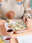 協貿國際日用品生活8館 日式創意可愛餃子盤陶瓷家用帶醋碟分格碟子水餃盤子托盤餐具菜盤
