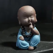 【新款】紫砂泥 公仔 手工可養創意茶寵擺件禪意小和尚紫砂擺件 功夫茶道茶具配件精品趣味茶玩 Q版 卡通 小沙彌c0983