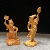 【珍藏精品】崖柏黃楊木鵰刻實木寺廟人物七爺八爺神像黑白無常大爺二爺擺件
