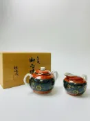 古瓷堂日本回流瓷器 日本回流 九谷燒 錦峰作 手點青粒糖罐奶壺組 描金工藝花卉紋飾 經典配色圓潤造型 收藏級茶具 瓷器保存良好 無瑕疵