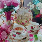 英國製1960年古董手繪花茶杯三件組咖啡杯馬年新年佈置情人節禮物