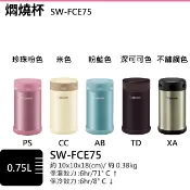【彩盒損傷 特價出清】象印 SW-FCE75 可分解杯蓋 不銹鋼真空燜燒罐 750ML