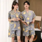 臻選時刻 【純棉雙層】汗蒸服 浴衣 睡衣套裝 家居服 情侶款 大尺碼 納米胸部設計 吸濕透氣 舒適親膚 男女皆可穿
