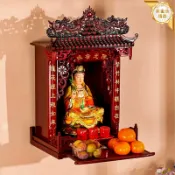 huangjinlang 【中式神龕】財神神龕 觀音神龕 關聖帝君神龕 關二爺神龕 佛龕 神臺 供奉桌 屋頂掛壁式 桌面型 中式風格 居家供奉 神明廳